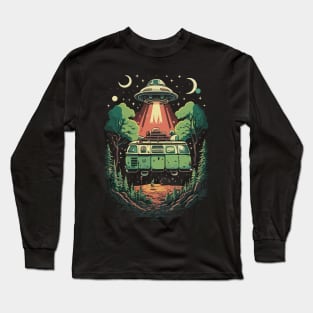 Alien Encounter: Vintage Van Under Cosmic Lights Long Sleeve T-Shirt